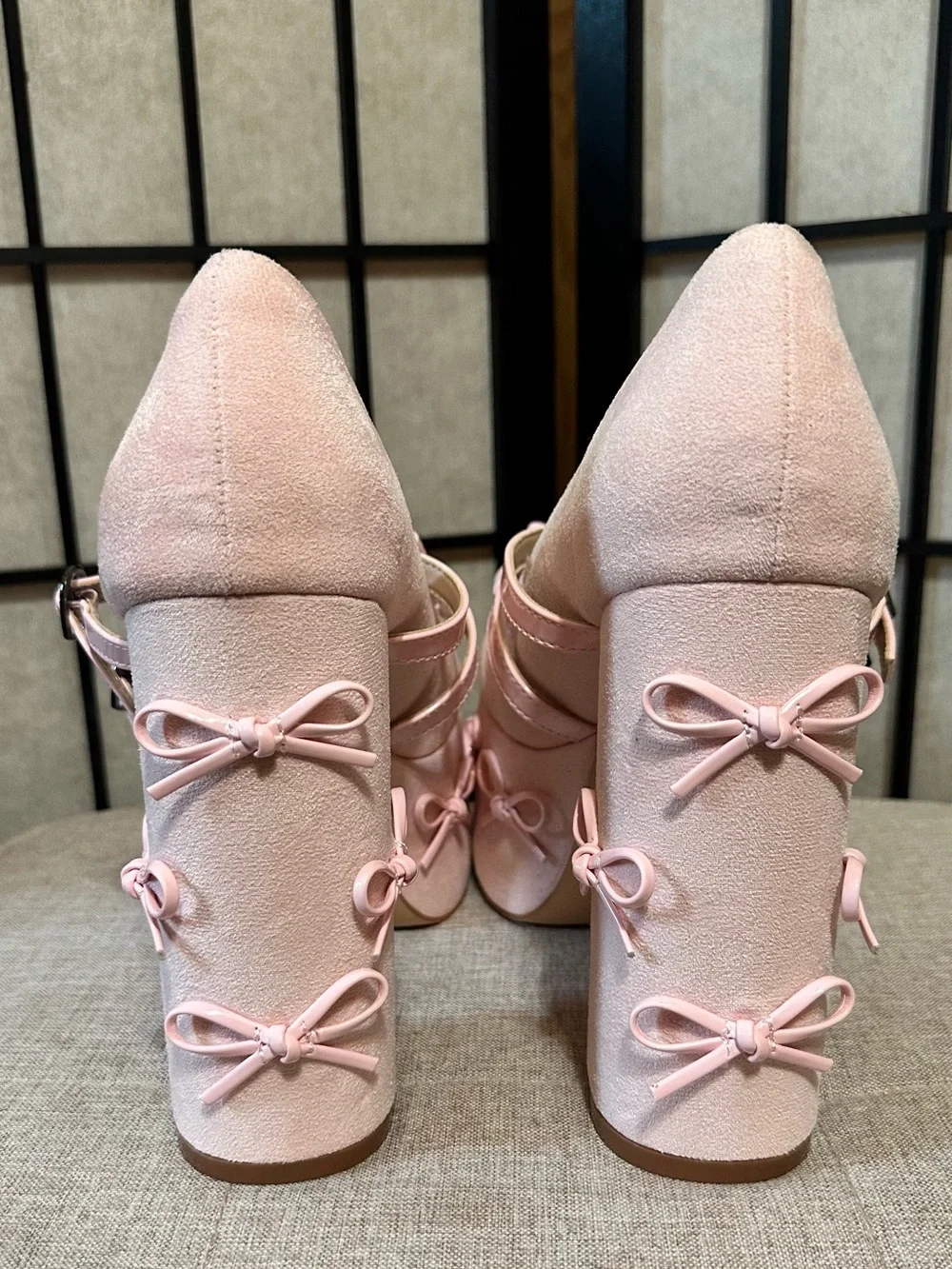 Pink Bow Platform Mary Jane Chunky Heels